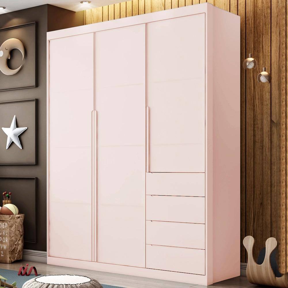 Guarda Roupa Infantil 3 Portas 4 Gavetas Rosê Pérola Phoenix Baby - Rosê
