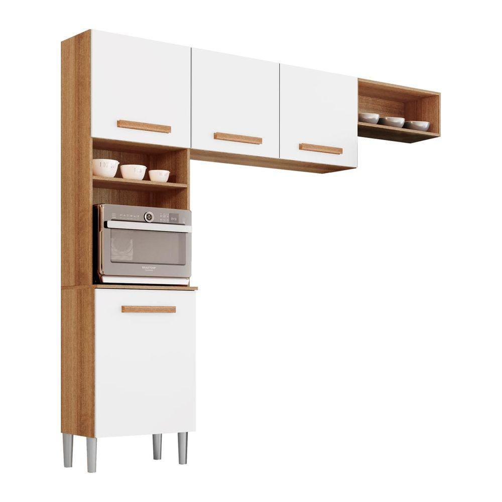 Cozinha Compacta Com 04 Portas e 02 Nichos Emily Cor Atacama Off White Aramóveis