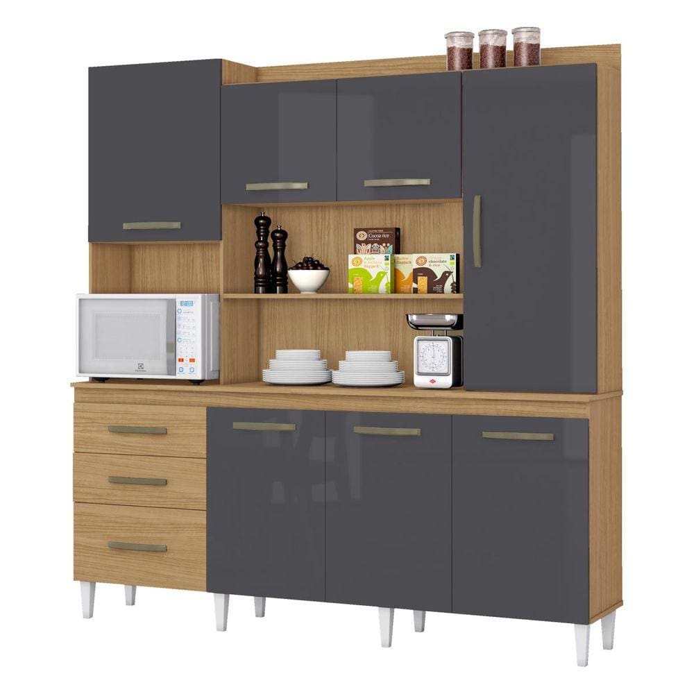 Cozinha Compacta Com 07 Portas e 03 Gavetas Mirela Cor Atacama Grafite Aramóveis