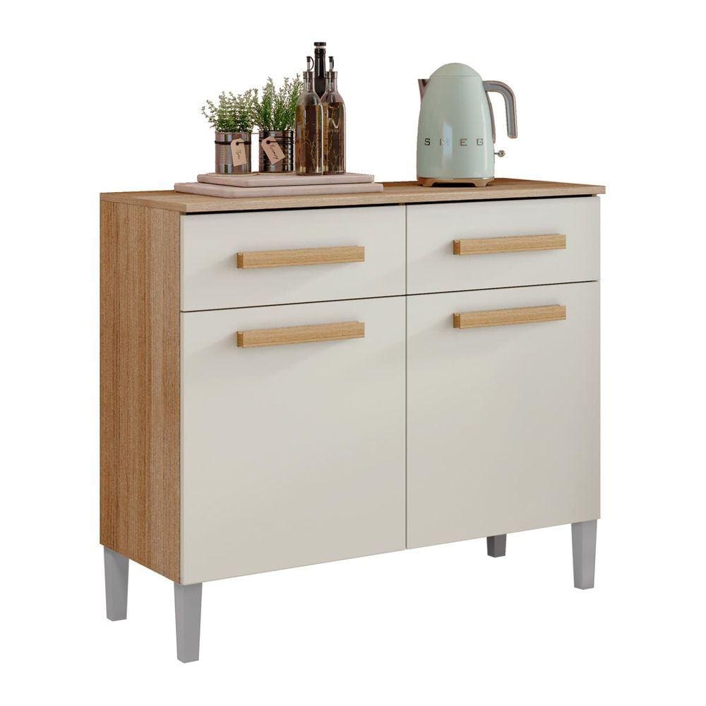 Balcão Para Cozinha Com 02 Portas e 02 Gavetas Juma Cor Atacama Off White Aramóveis