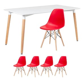 Mesa de jantar retangular Eames 80 x 140 cm + 4 cadeiras Eiffel DSW