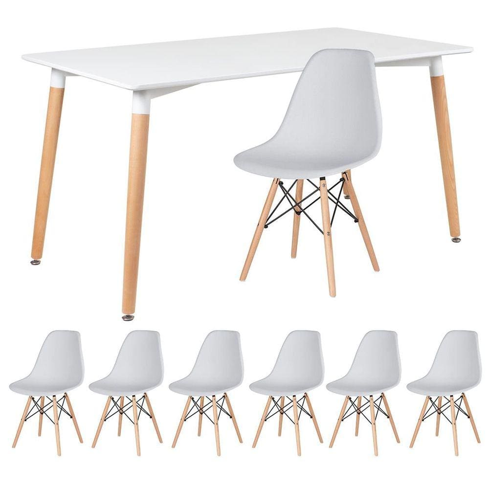 Mesa de jantar retangular Eames 80 x 140 cm + 6 cadeiras Eiffel DSW