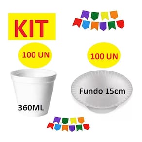 Kit C/200 Un Descartáveis Isopor Potes 360Ml E Cumbucas 15Cm