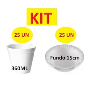 Kit Festa Descartáveis Isopor 25 Potes 360Ml +25 Cumbucas