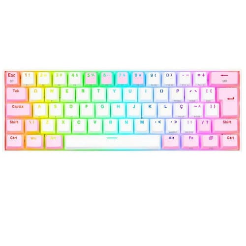 Teclado Mecanico Gamer Draconic Pro Rgb Wireless Switch Brown Redragon K530wp-Rgb-Pro Branco Com Rosa