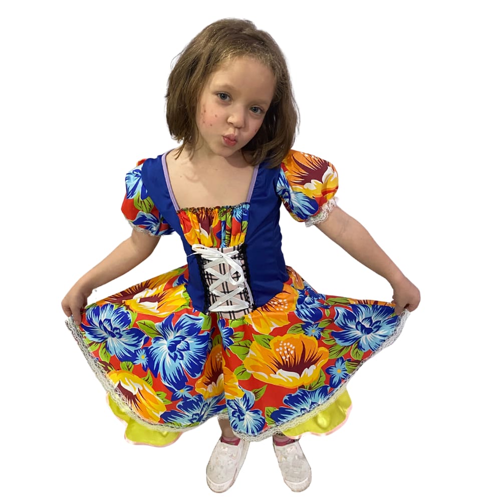 Vestido Festa Junina Caipirinha Infantil Rodado com Fitas Caipira Quadrilha São João Arraiá Quermesse