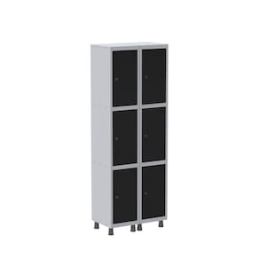 Armario Roupeiro 6 Portas Aço GRP 502/6 Pandin Móveis Cinza/Preto