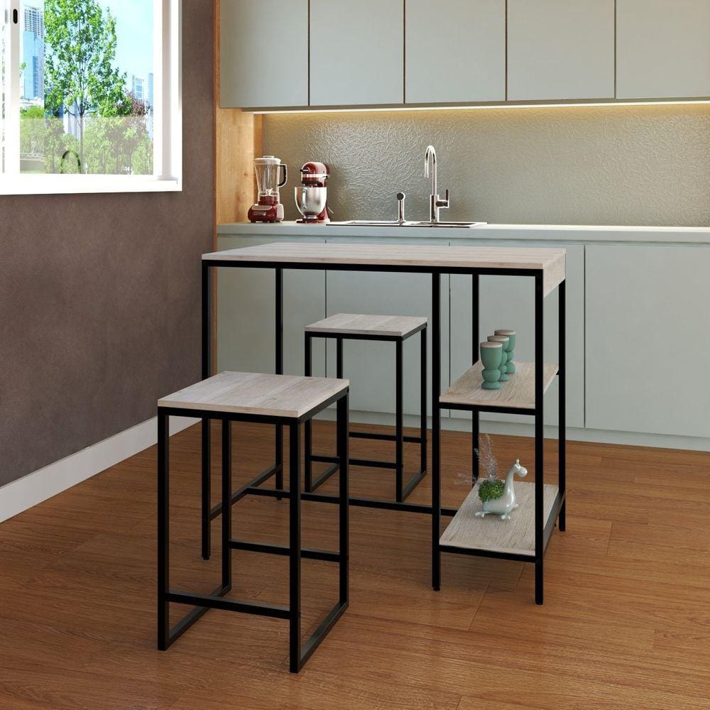 Mesa Bistrô 100cm 2 Banquetas Active Yescasa Snow/Preta