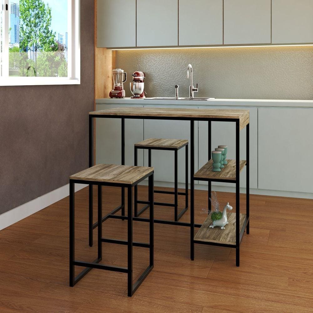 Mesa Bistrô 100cm 2 Banquetas Active Yescasa Carvalho/Preto