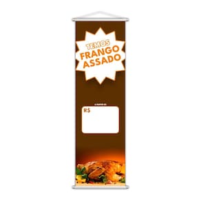 Banner Temos Frango Assado Preço Fundo Branco 100x30cm