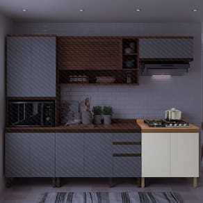 Balcão Macadâmia Com Tampo 2 Portas Freijó/Branco