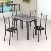 Conjunto Mesa com 4 Cadeiras Tampo de Granito TopázioSaraYescasa Preto Floral/Martelado Prata