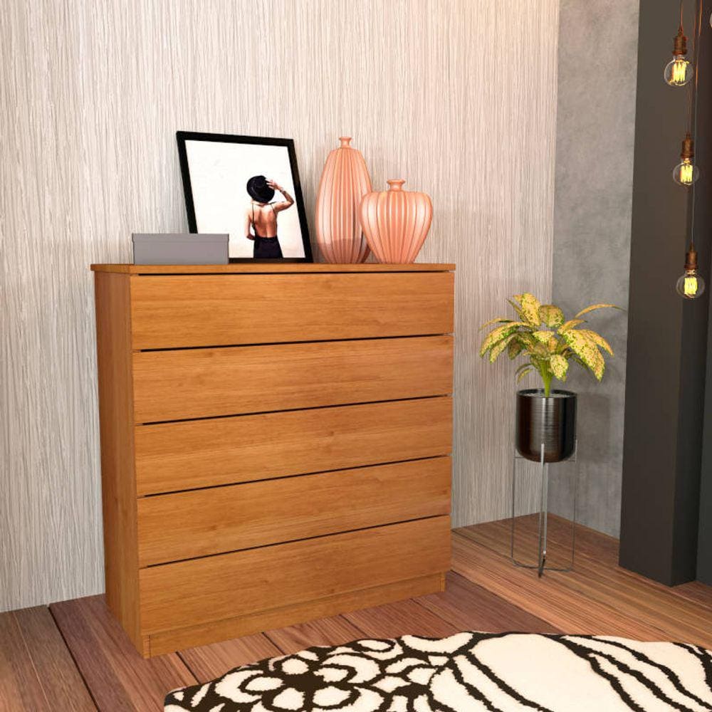 Cômoda para quarto solteiro 5 gavetas - Premium-Cinamomo - Tcil Móveis