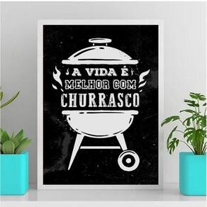 Quadro A Vida É Melhor Com Churrasco 33X24Cm Branca