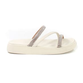 Rasteira Moleca Flatform Strass Tiras Feminina - Creme