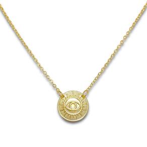 Colar Medalha Olho Grego em Relevo Banhado Ouro 18k Semijoia