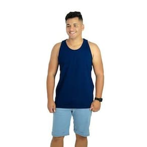 Kit com 2 Camisetas Regata Masculina Lisa (Azul marinho e Branco)