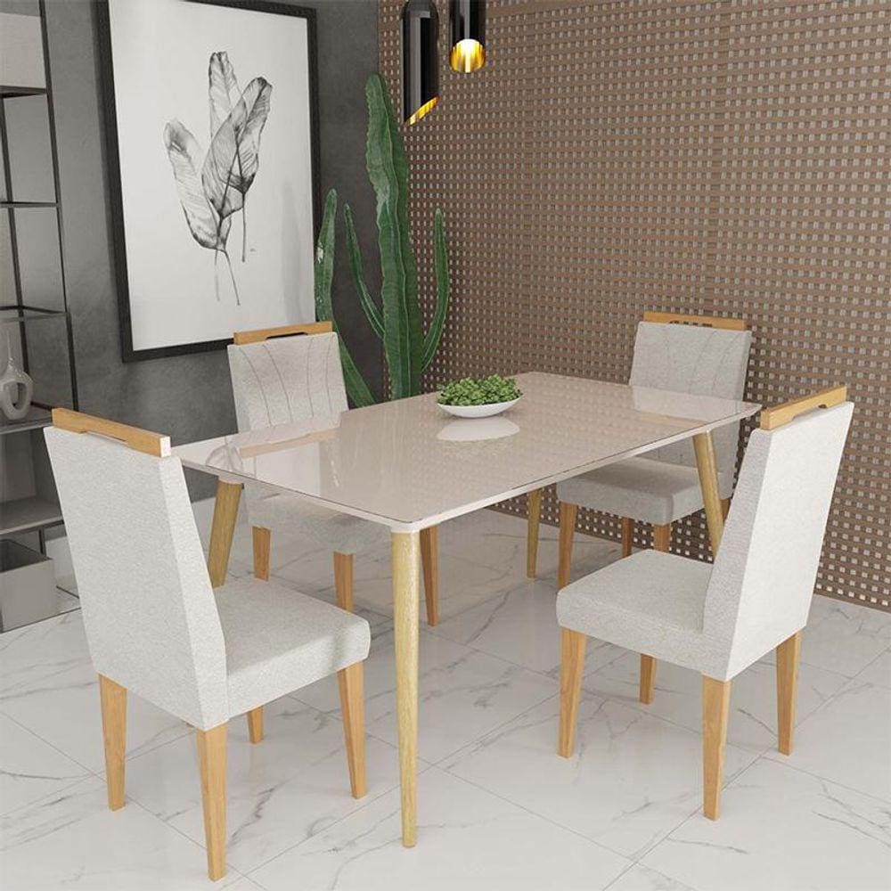 Conjunto de Mesa 160x90 Veneza Com Vidro e 4 Cadeiras Onix