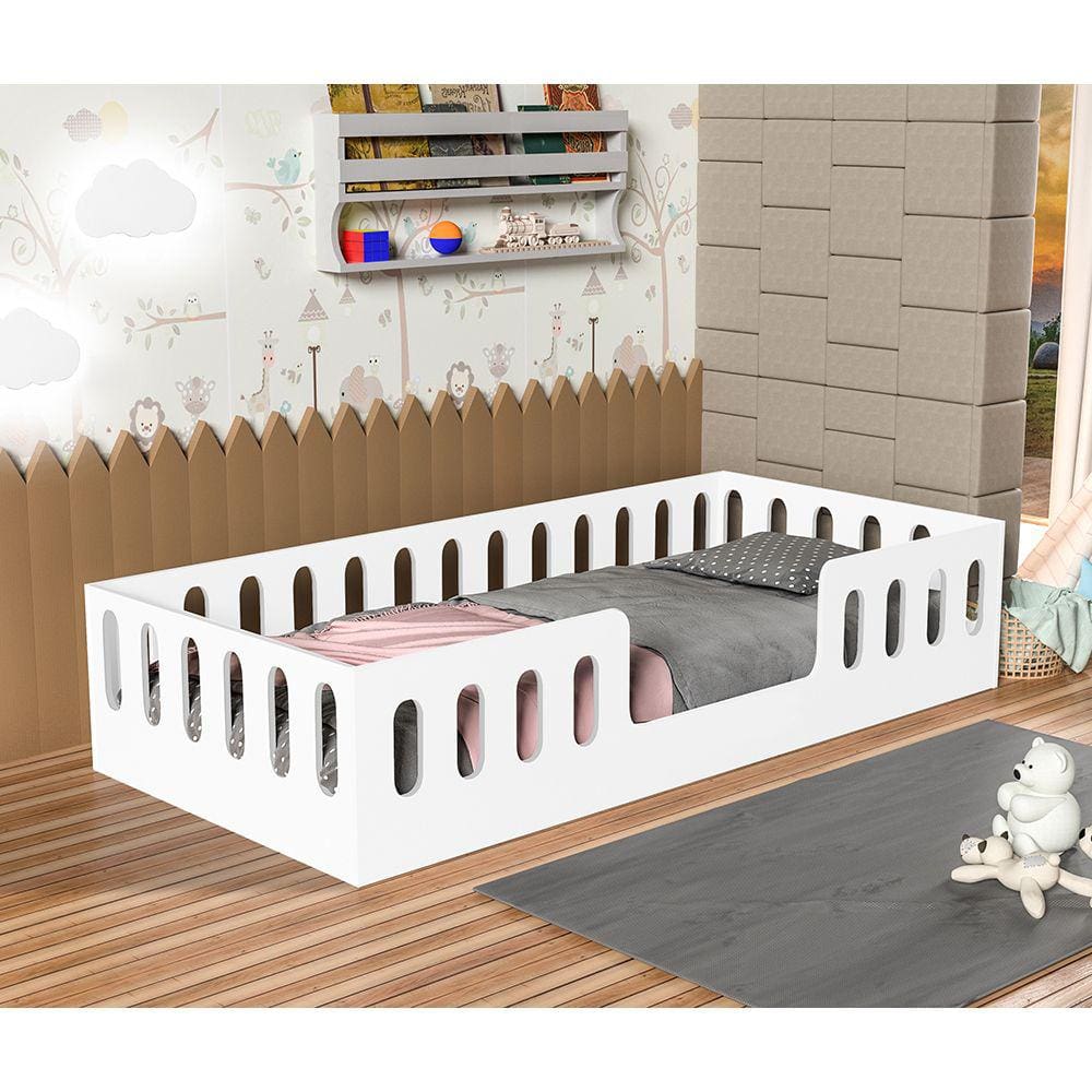 Cama Cercadinho Infantil Mdf Helo Solteiro - Branca