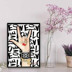 Quadro Feminino Rock Love Fashion 24X18Cm - Vidro Preta