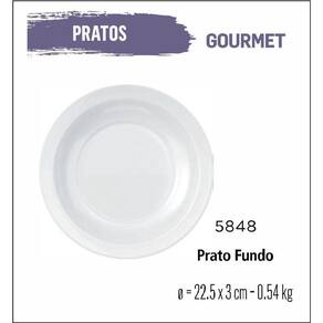 Jogo De Prato Gourmet 06 Pratos Fundo - 22Cm Branco
