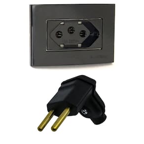 12 Plug Macho 2 Pinos 10a 90 Graus Preto + 12 Tomada Embutir 3 Pinos 10a Ebony Margirius