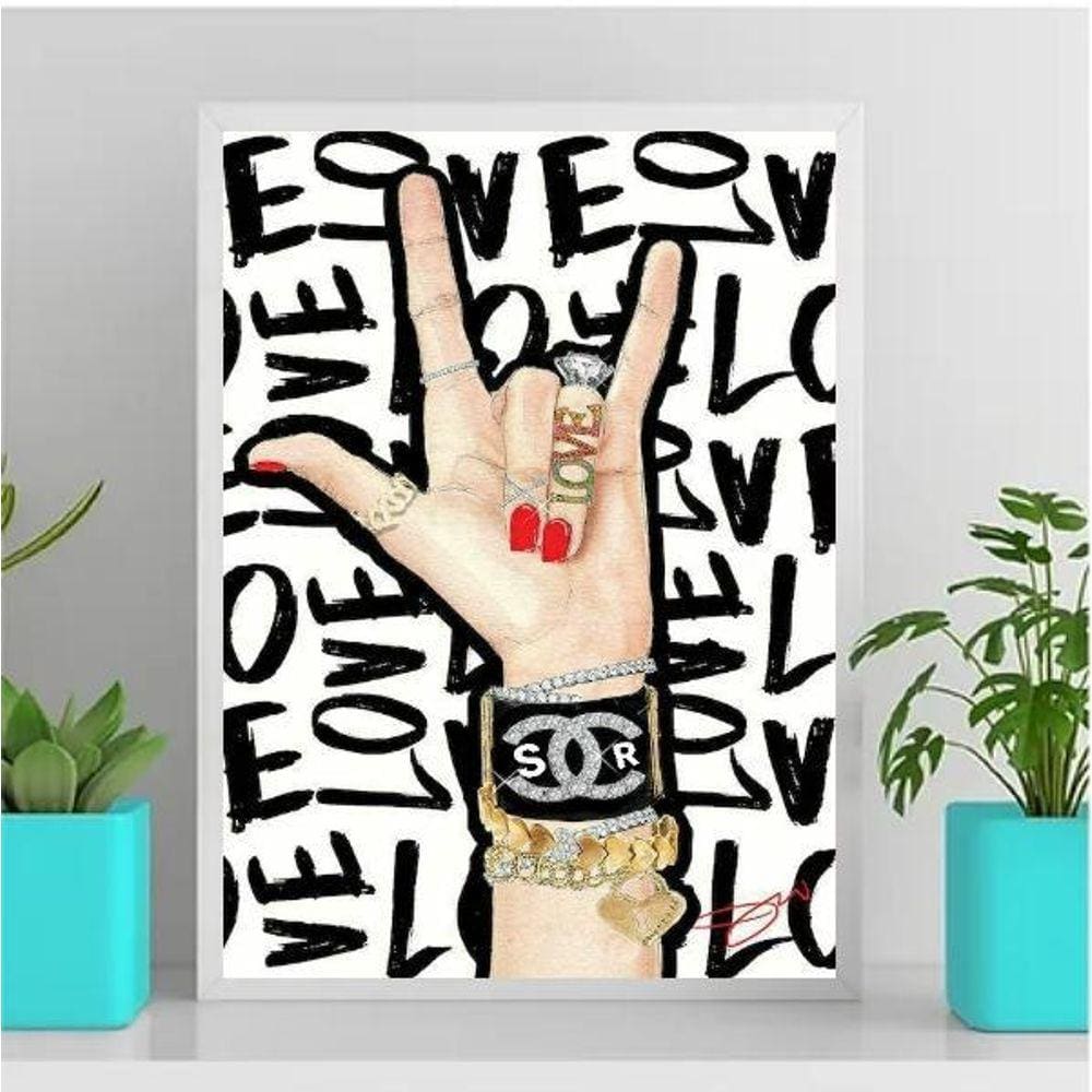 Quadro Feminino Rock Love Fashion 45X34Cm - Com Vidro