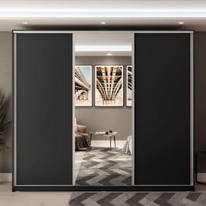 Guarda Roupa 3 Portas de Correr com 1 Espelho e 3 Gavetas Belluno RR Móveis Preto