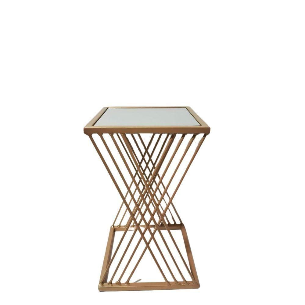 Mesinha De Centro Com Tampo De Vidro Dourado - Marrom