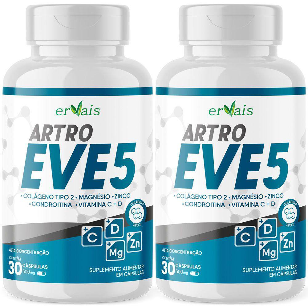 ArtroEve 5 - Colágeno Tipo 2 + Condroitina + Magnésio + Vitamina C + D + Zinco - 2 Frascos