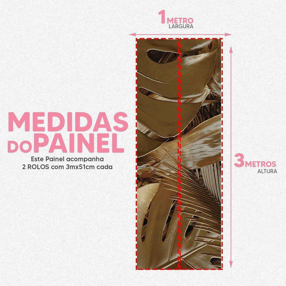 Papel De Parede Painel 3D Folhas Floresta Dourada 1M