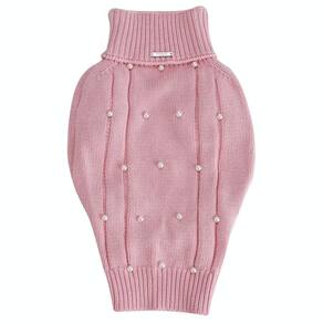 Suéter de Tricô com Pérolas Bordadas à Mão Rosa Bebê Tam M