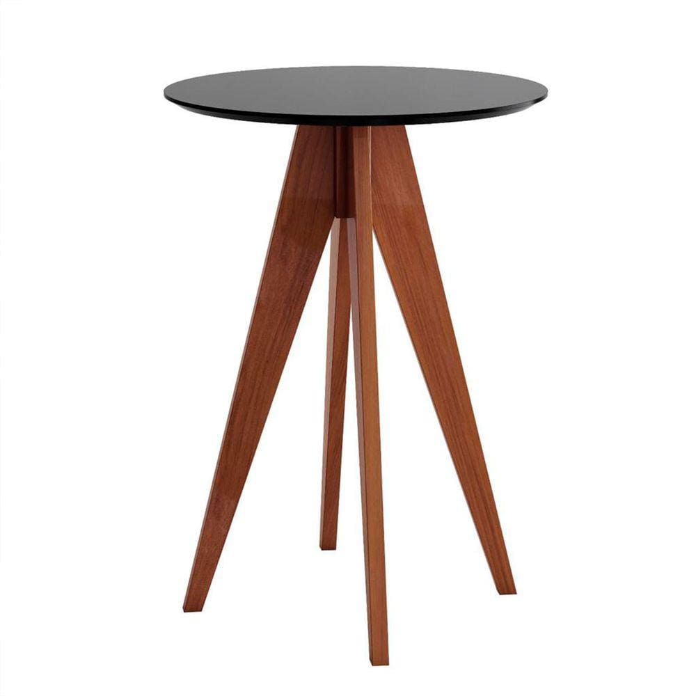 Mesa Alta Bar Bistrô Redonda 60x100 Cm Madeira Maciça Tampo Preto CCS