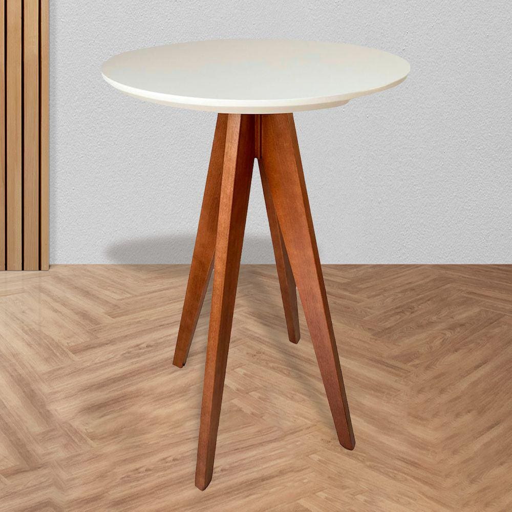 Mesa Bistrô Alta Redonda 60 x 100 Cm Itália Pé Palito Madeira Maciça Tampo Laca Off White - CCS