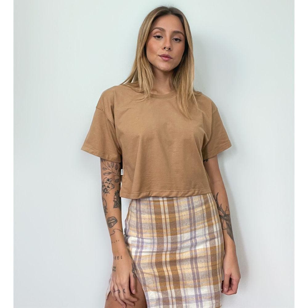 Camiseta Aveloz Feminina Cropped Caramelo