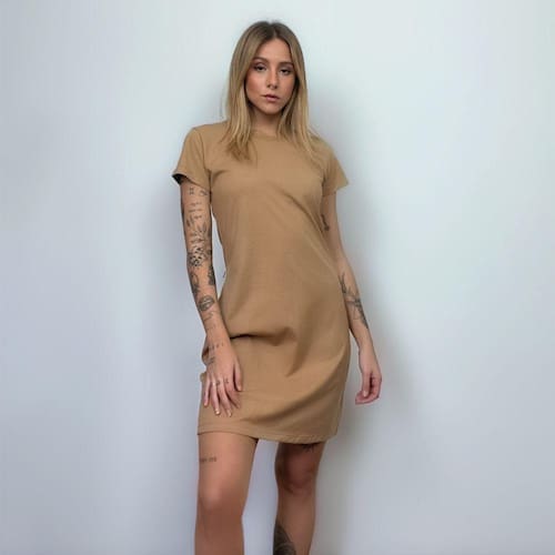 Vestido T-Shirt Camiseta~o Aveloz Caramelo Casas Bahia