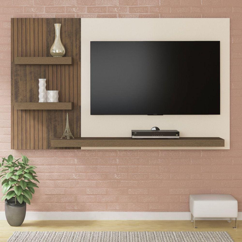Painel para TV até 50 Polegadas 3 Prateleiras Chess Artely Pinho Ripado/Off White