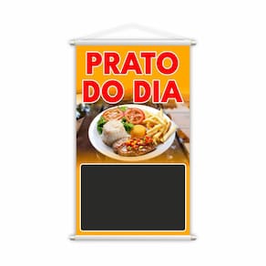 Banner Prato do Dia Restaurante Preço Fundo Preto 80x50cm
