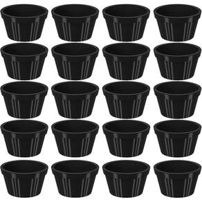 20 Ramequim Plástico 7,3cm Preto Canelado 90ml cada Molheira Pequena Uno Coza