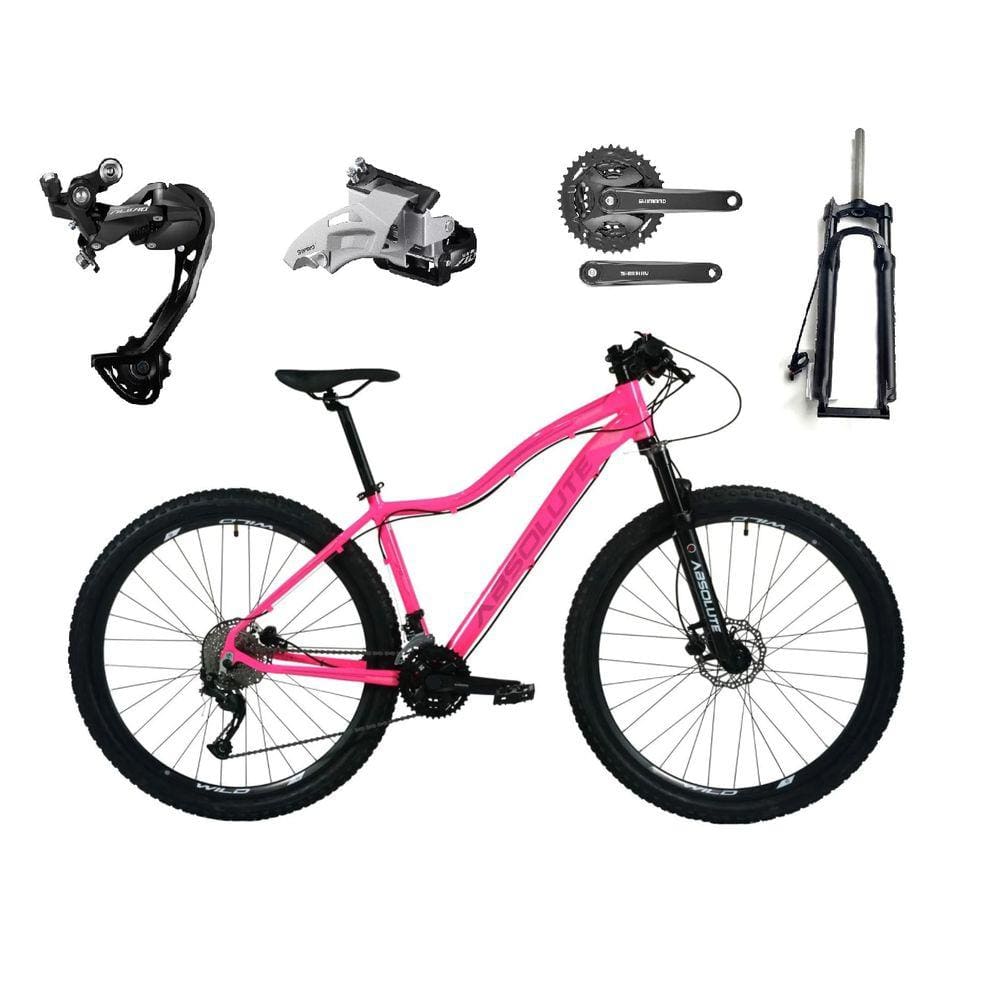 Bicicleta Aro 29 Absolute Hera Feminina Alumínio Câmbios Shimano Alívio e Altus 27v Freios Hidráulicos Garfo Com Trava no Guidão - Rosa