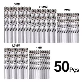 Jogo com 50 Brocas de Aço Rápido Lorben 1mm 1,5mm 2mm 2,5mm 3mm Bricolagem Marcenaria Eletrônica