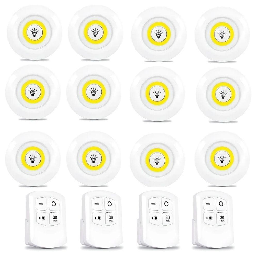 Kit 12 Lâmpada Spot Luminária Luz Led Sem Fio C/ 4 Controles