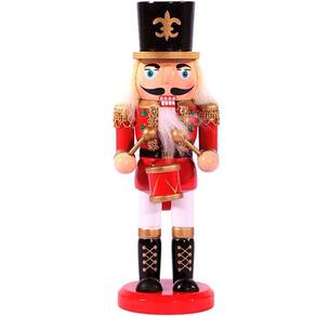 Boneco Natal Papai Noel Madeira Quebra Nozes Tambor 20cm