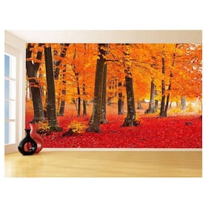 Papel De Parede Floresta Outono Laranja Folha 3,5M Xna234