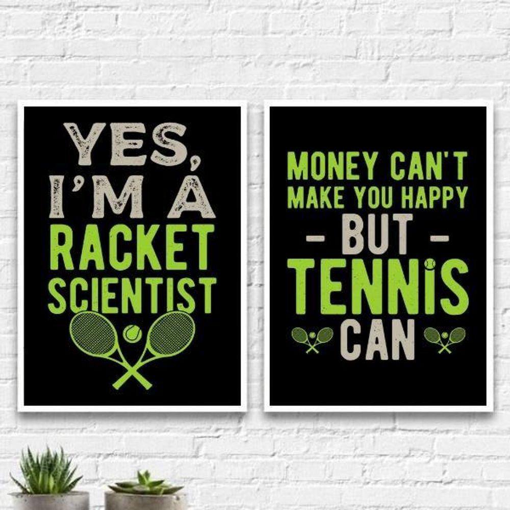 Kit 2 Quadros Frases Tennis 33X24Cm Branca