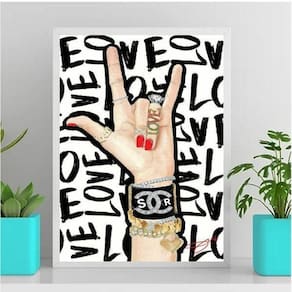 Quadro Feminino Rock Love Fashion 45X34Cm Vidro Branca