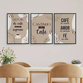 Quadros Cantinho Do Café Moldura Preta Com Vidro 33X24Cm 3Un