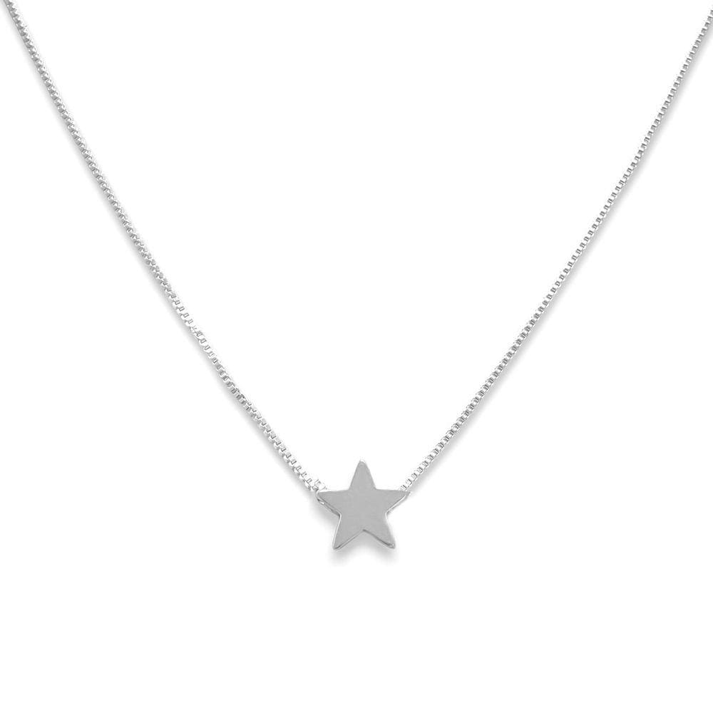 Colar Estrela Lisa Banhado Prata Semijoia
