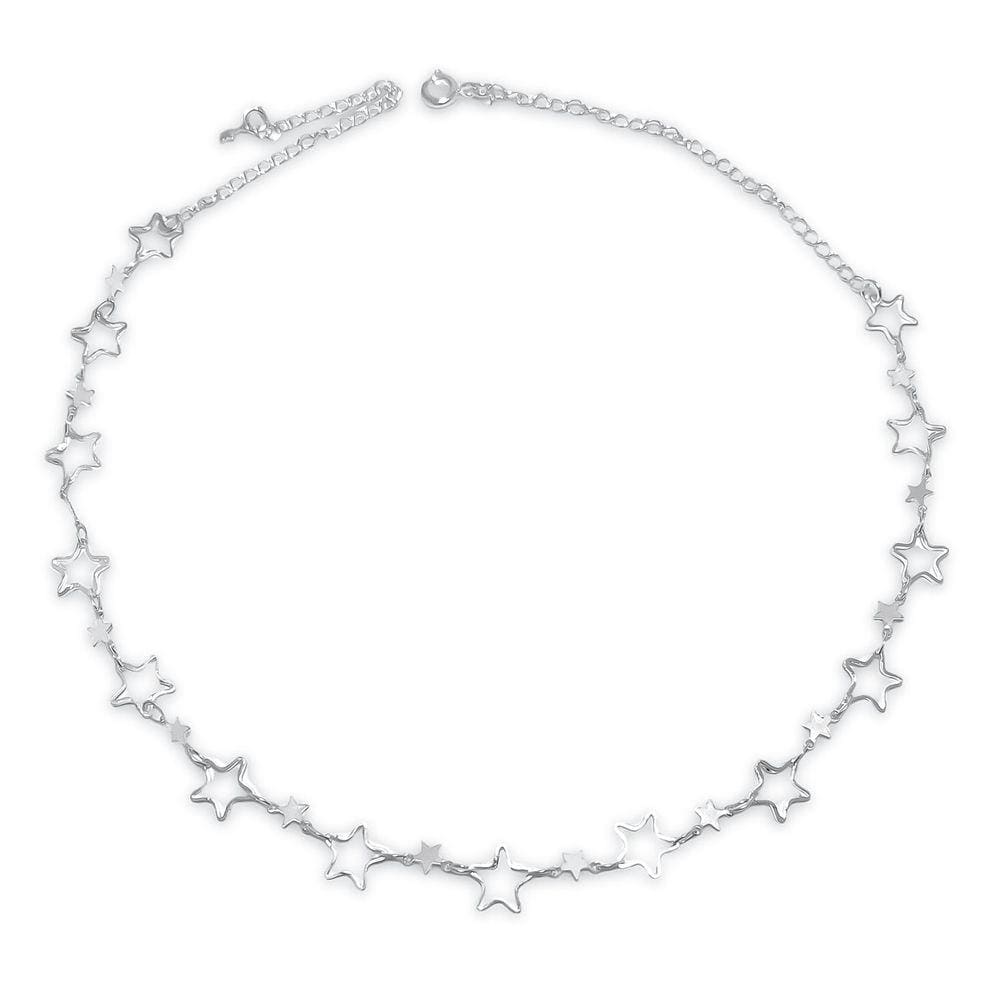 Choker Estrelas Lisas e Vazadas Banhada a Prata