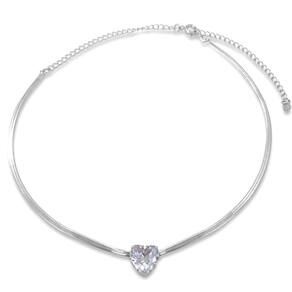 Choker Fita Lisa com Coração de Zirconia Banhada Prata